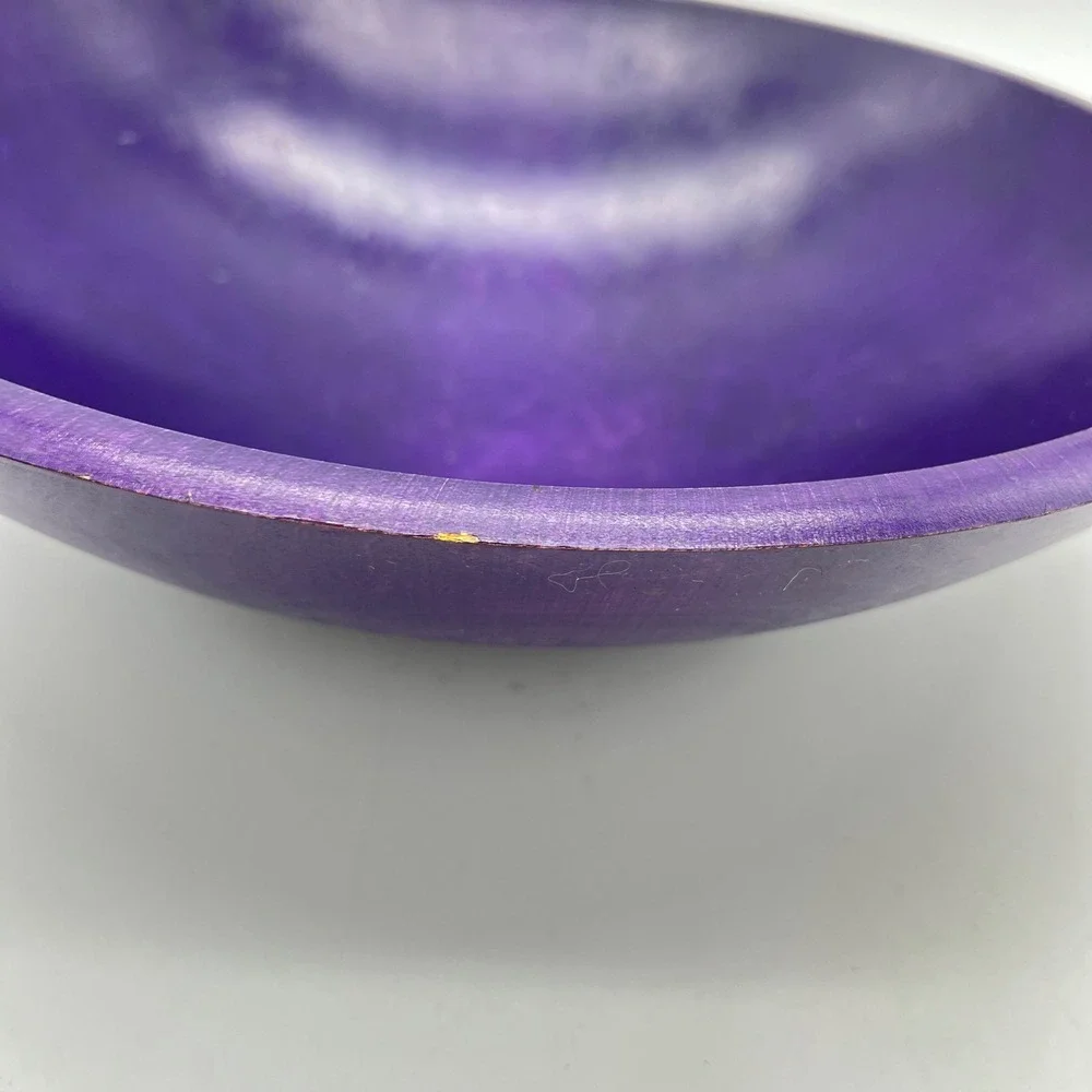 Tree Spirit Wood Serving Bowls Set of 3 Purple‎ and Yellow Dyed Wooden Decor